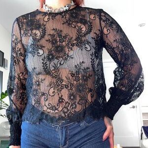 Black lace H&M Divided posh goth witchy vampy chic summer knit long sleeve top